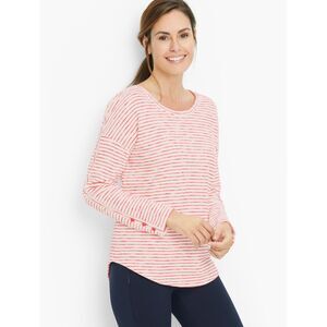 Talbots | White and Red Idyllic Stripe Cotton Scoop Neck Pullover | Medium